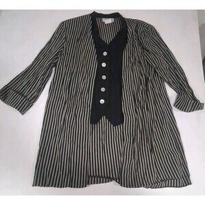 Vtg 80s 90s Vest Duster Combo Stripes Abalone Button Sz 14 Miss Darby Long Shirt